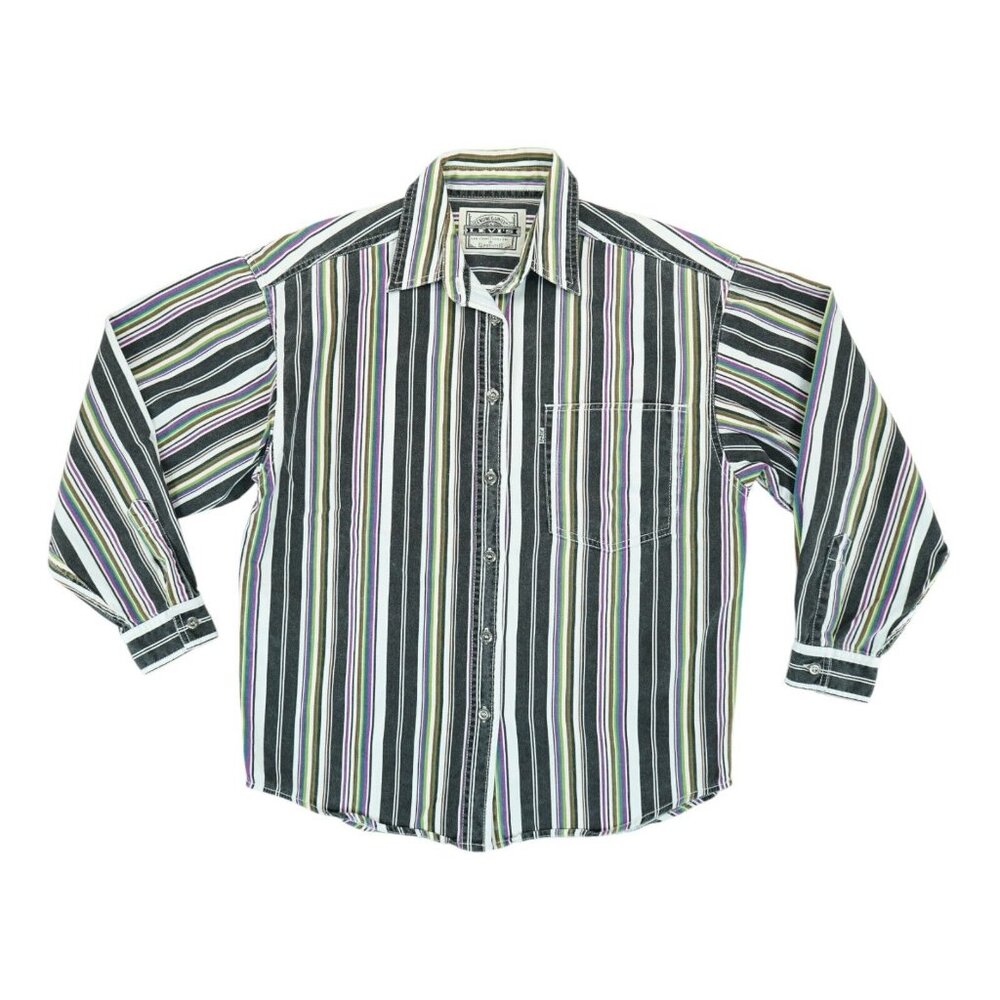 Vtg 80s LEVI's Men's Denim Shirt Vertical Striped Metal Buttons Fits Large RARE